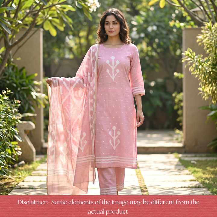 Aisha Blush Pink All Over Authentic Jamdani Weaved Chanderi Suit Set