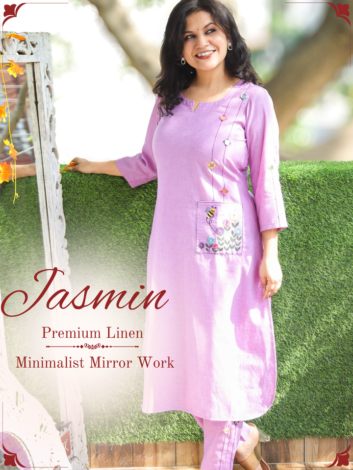 Jasmin Misty Lilac Embroidered Linen 2 Piece Set