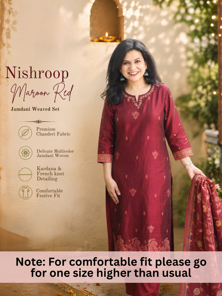 Nishroop Red Floral Weaved Jamdani 3 Piece Set
