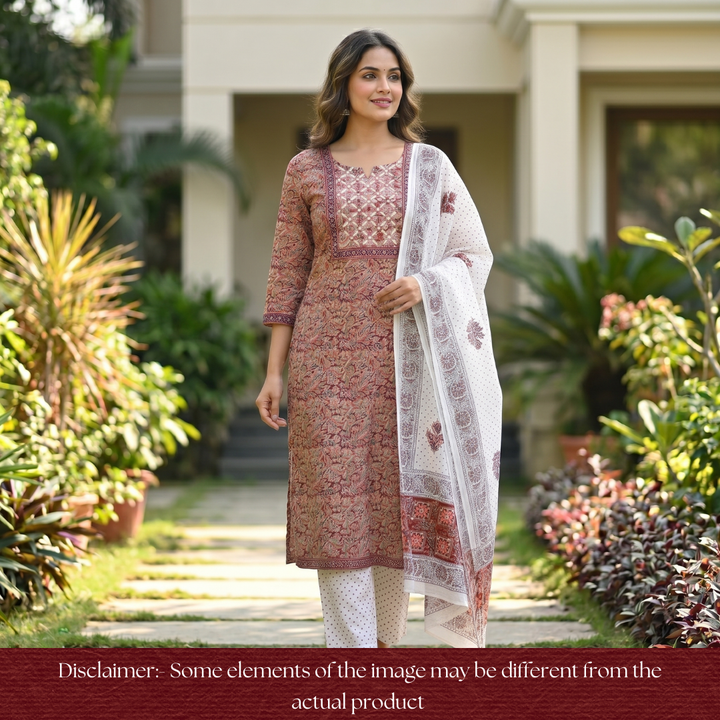 Nushrat Bride Red Kalamkari Printed Applique Cotton Set