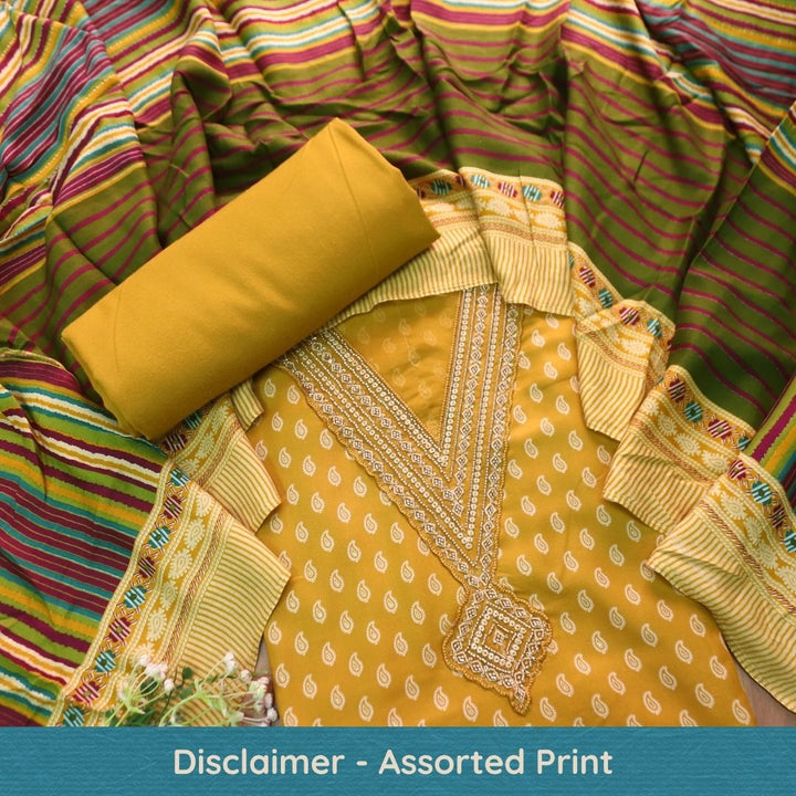 सरवरी Mustard Yellow Embellished V Neckline Foil Work Semi Pashmina Winter Set