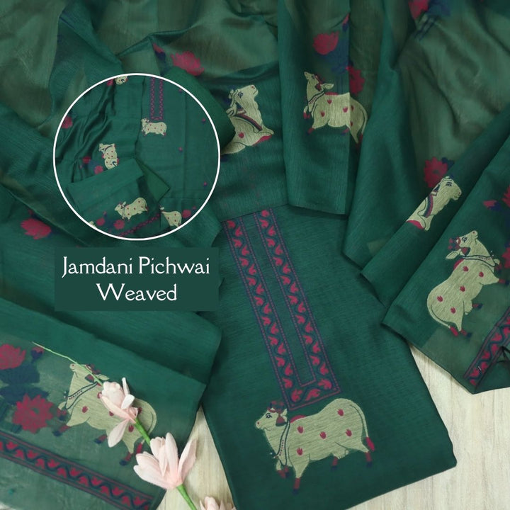 Khayal Sacramento Green Jamdani Pichwai Weaved Chanderi Suit Set