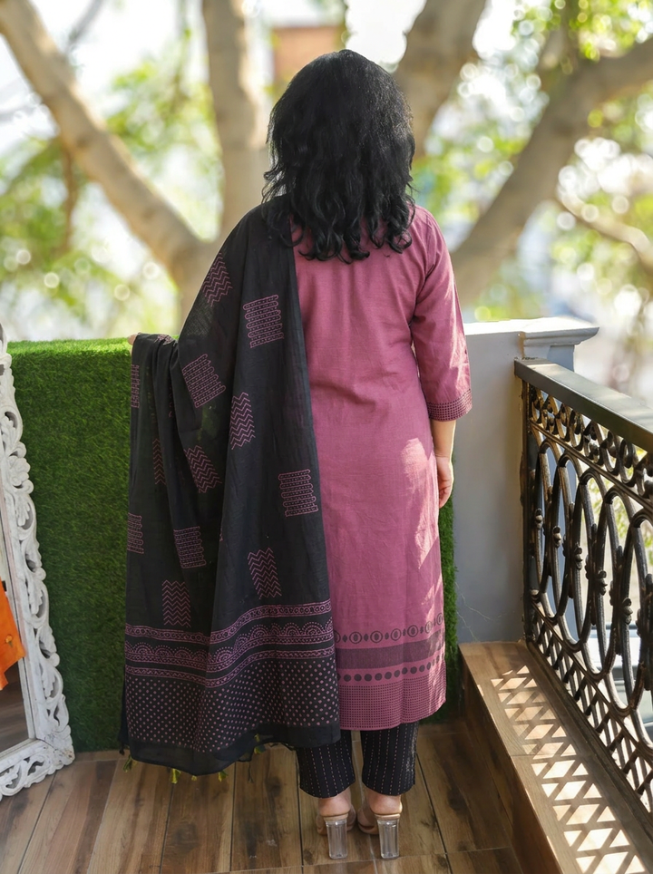 Sharmili Rose Mauve Mirror Handloom Cotton 3 Piece Set