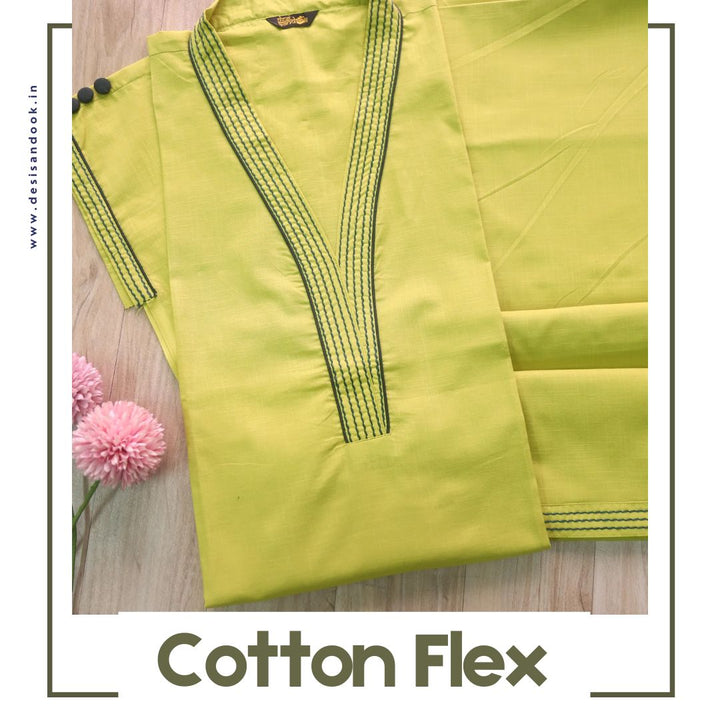 Tiara Lemon Mint Green Running Thread Work Cotton Flex 2 Piece Set