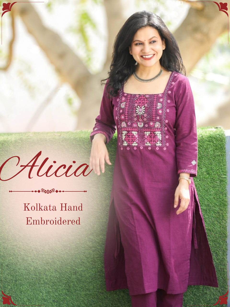 Alicia Jamuni Purple Kolkata Hand Embroidered 2 Piece Set