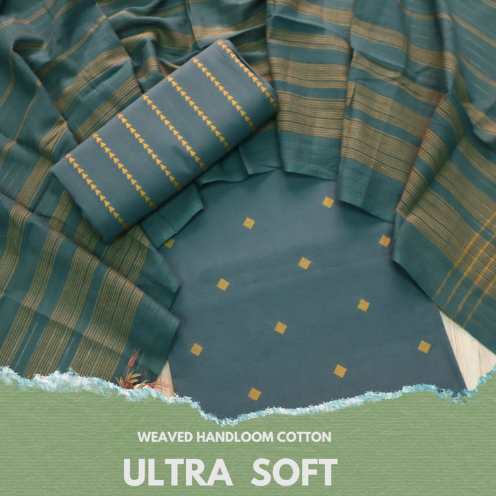 Madhubala Forest Green All Over Thread Weaved Handloom Cotton Suit Set