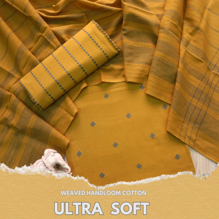 Madhubala Mustard Yellow All Over Thread Weaved Handloom Cotton Suit Set