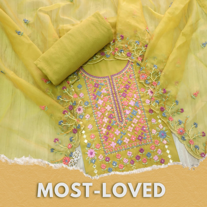 Ehtiyaat Olive Green Thread work Neck Cotton Silk Suit Set