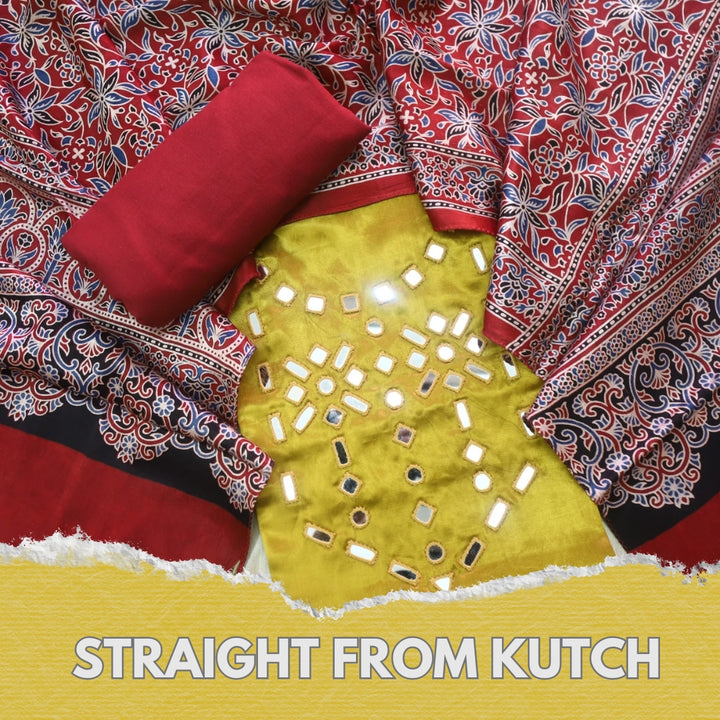 Haniya Yellow Authentic Mashru Top with Mirror work and Stole dupatta set