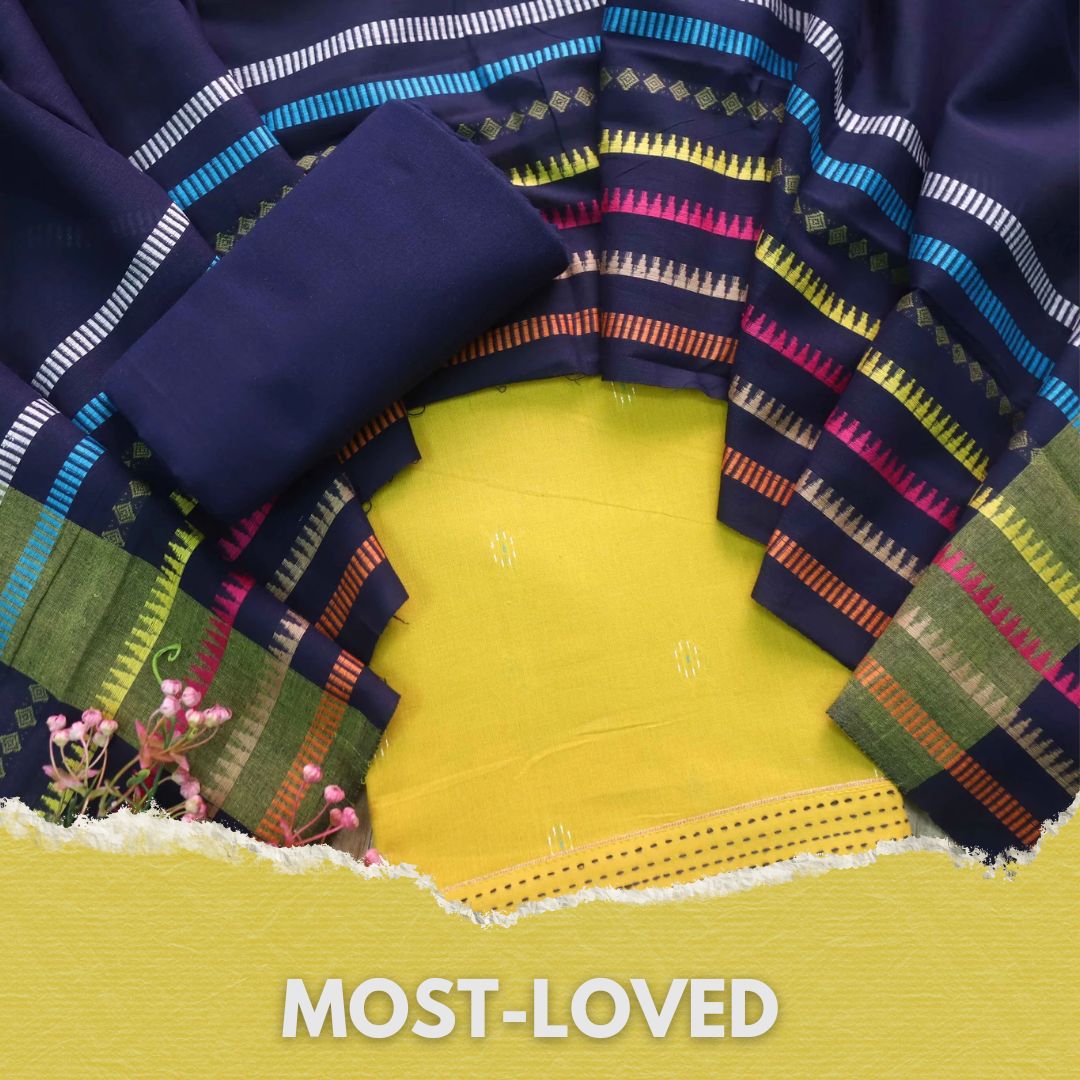 Madhubala Canary Yellow All Over Thread Weaved Handloom Cotton Suit Set