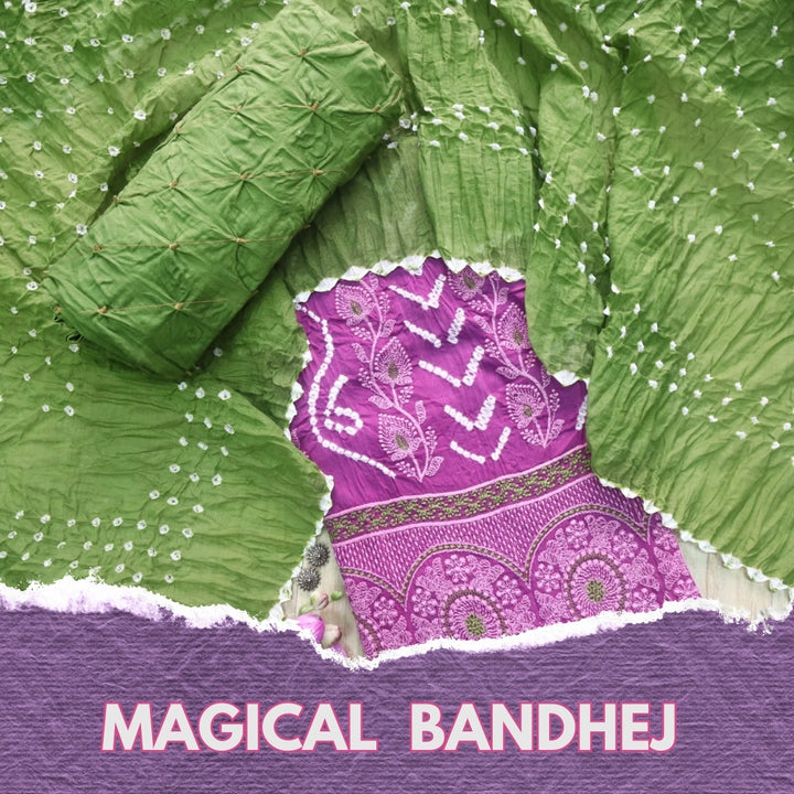 Bandegi Orchid Purple Authentic Bandhej with Thread Work Cotton Suit Set