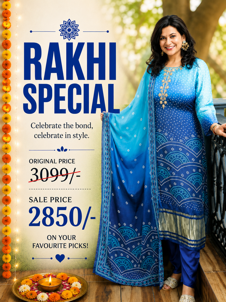 Meera Peacock Blue Embellish Bandhani Muslin 3 Piece Set