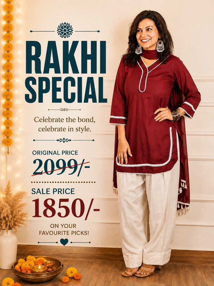 Ahana Maroon Wine Lace Work Farsi Cotton 3 Piece Set