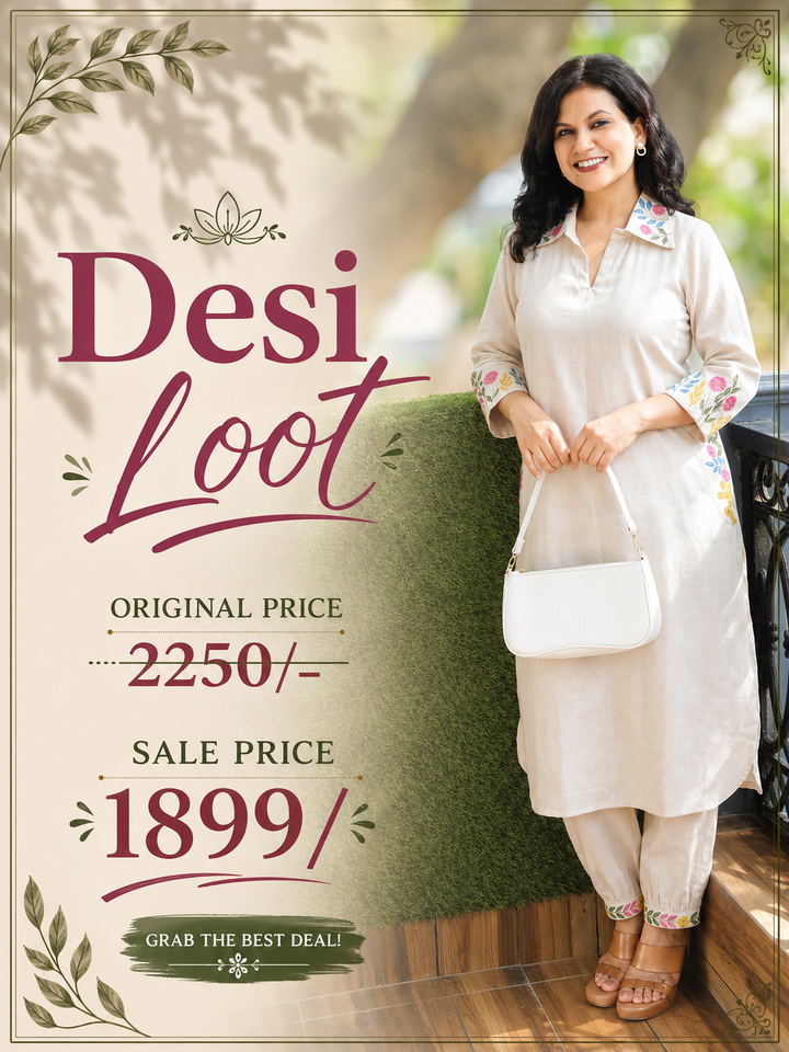 Ashmita Shell White Collar Neck Cotton 2 Piece Set