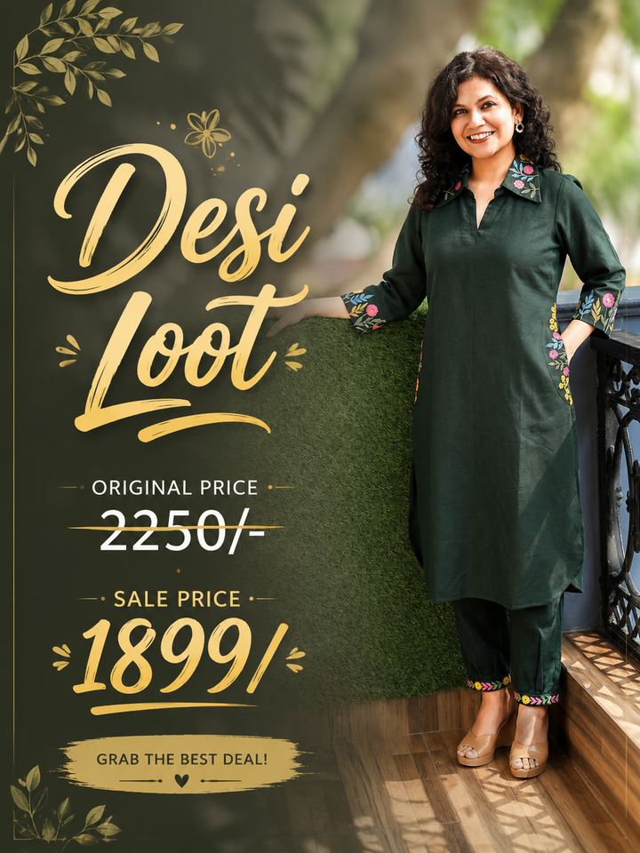 Ashmita Sacramento Green Collar Neck Cotton 2 Piece Set