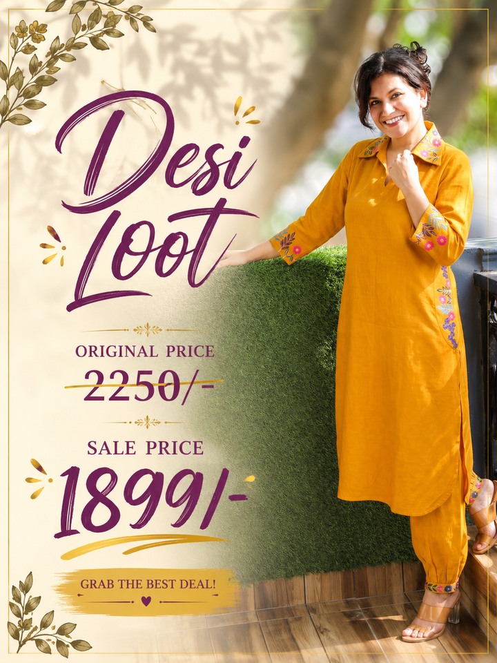 Ashmita Dandelion Yellow Collar Neck Cotton 2 Piece Set