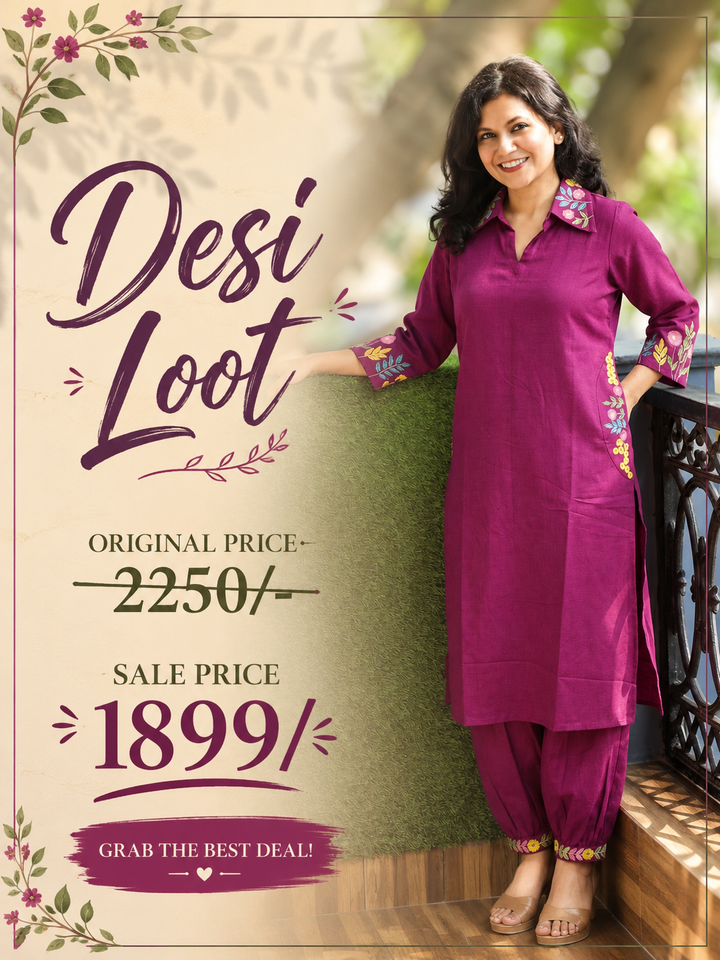 Ashmita Violet Purple Collar Neck Cotton 2 Piece Set