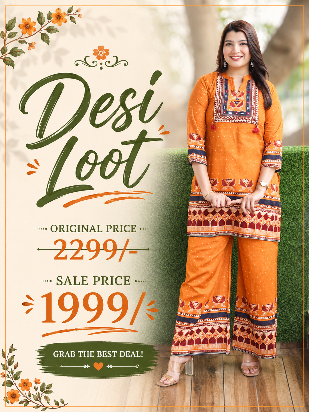 Ella Rust Orange Digital Printed Cotton Co-ord Set