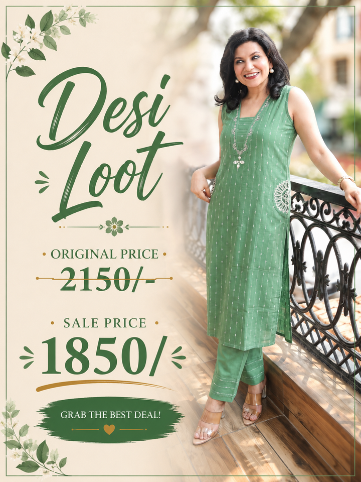 Seyran Sage Mint Mirror & Weaved Cotton Co-ord Set