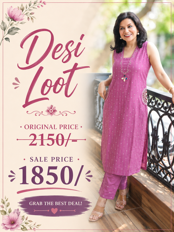 Seyran Orchid Lilac Mirror & Weaved Cotton Co-ord Set