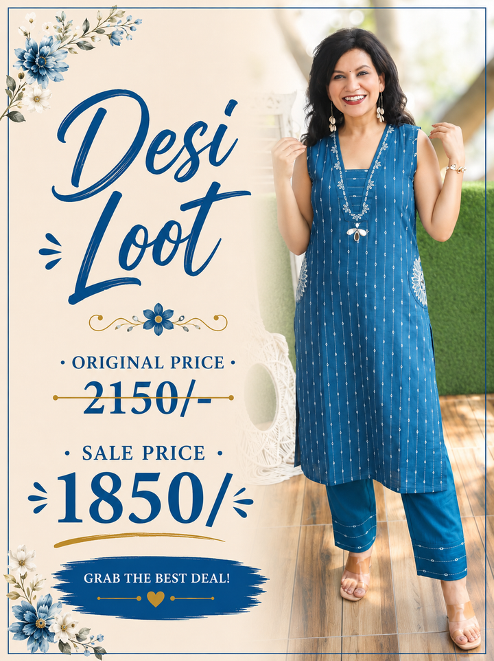 Seyran Persian Blue Mirror & Weaved Cotton Co-ord Set