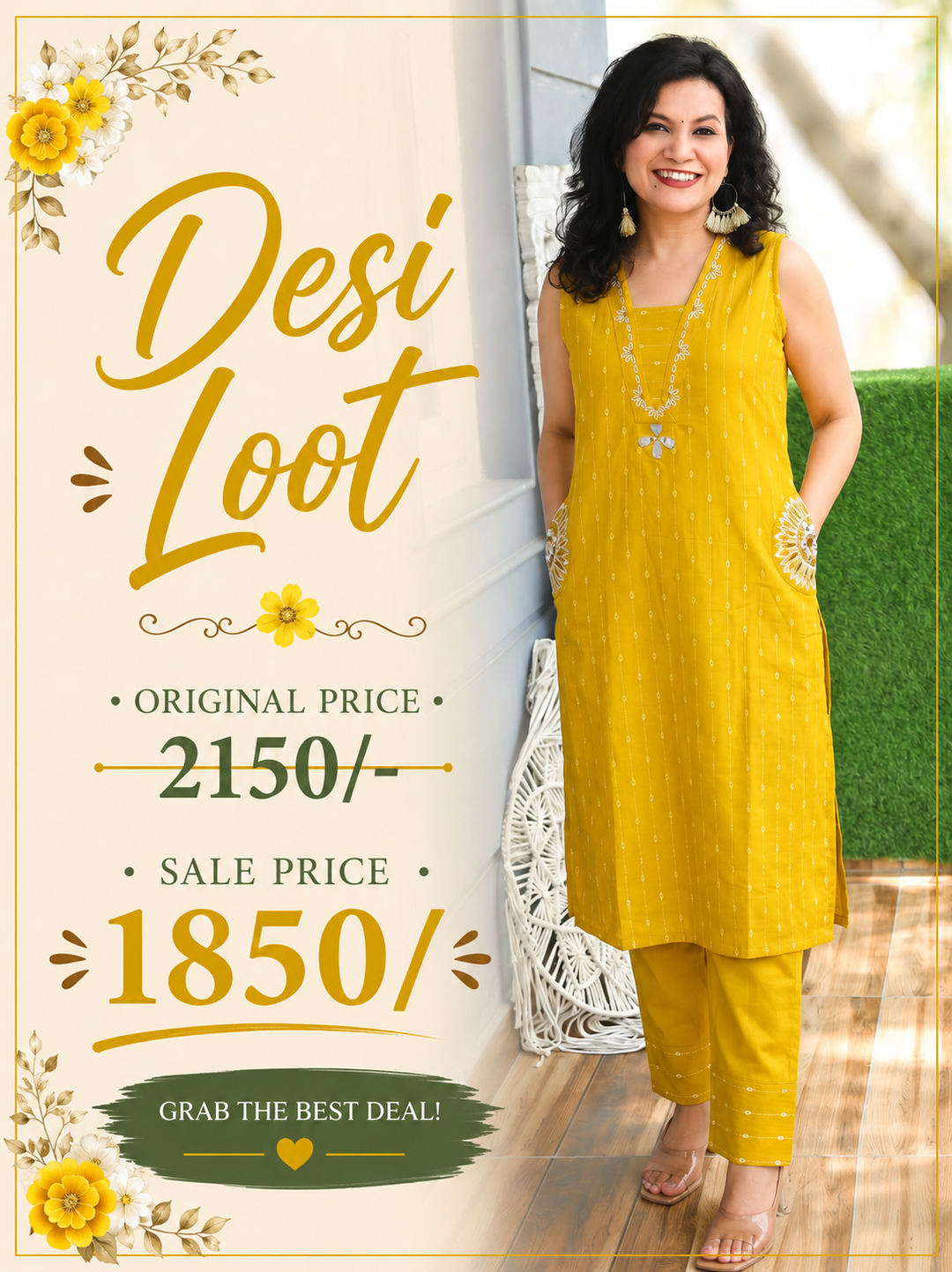 Seyran Beetle Yellow Mirror & Weaved Cotton Co-ord Set