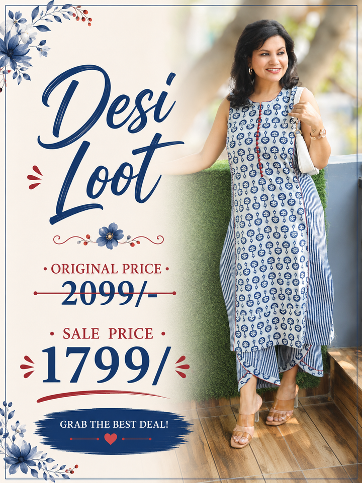 Mahi Ice Stone Blue Panel Cotton 2 Piece Set
