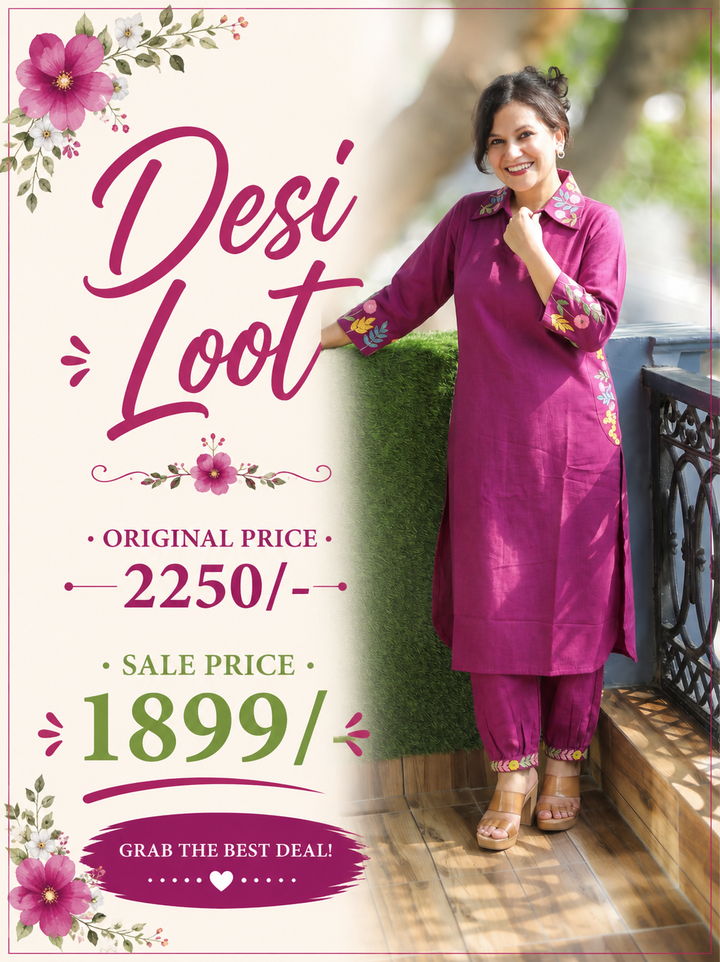 Ashmita Violet Purple Collar Neck Cotton 2 Piece Set