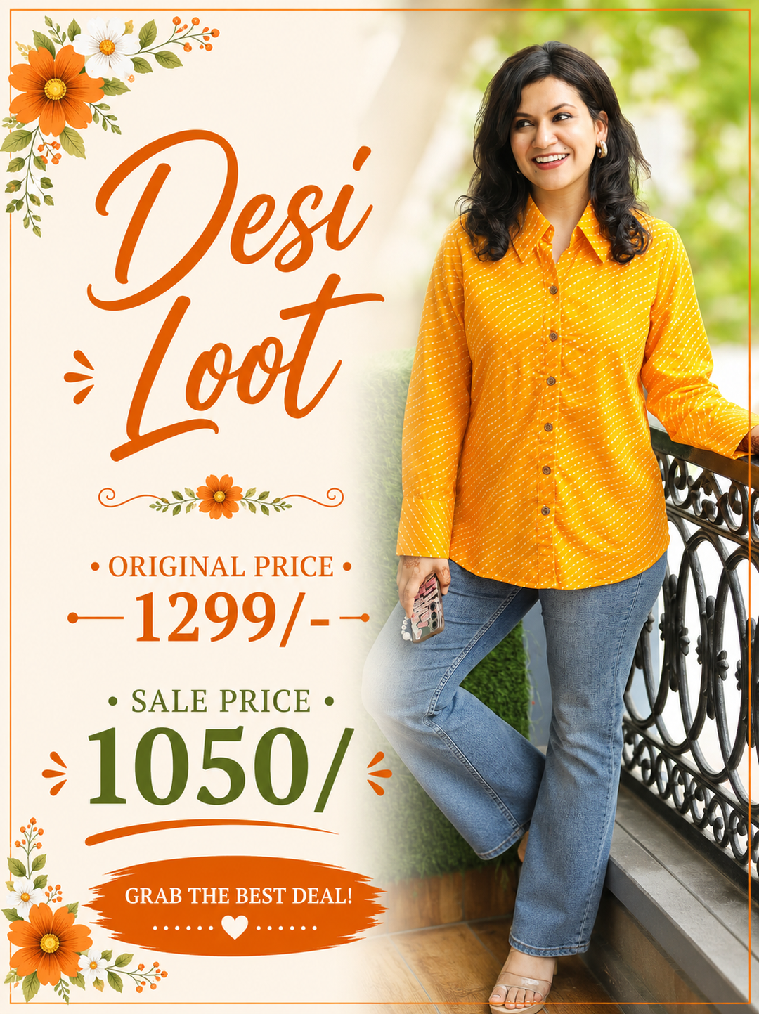 Leher Yellow Leheriya Print Wood Button Cotton Shirt