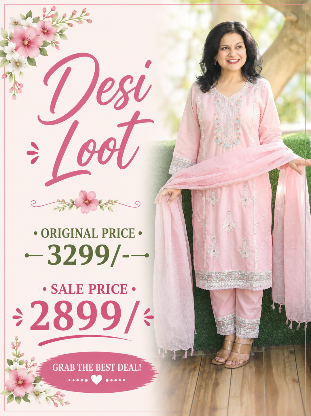 Surbhi Pastel Pink Embroidered Mul Cotton Set
