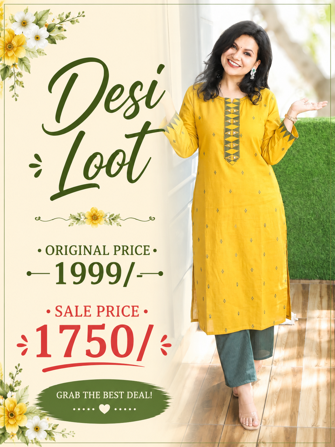 Mishthi Yellow Mirror Work Patch Woven Cotton 2 Piece Set