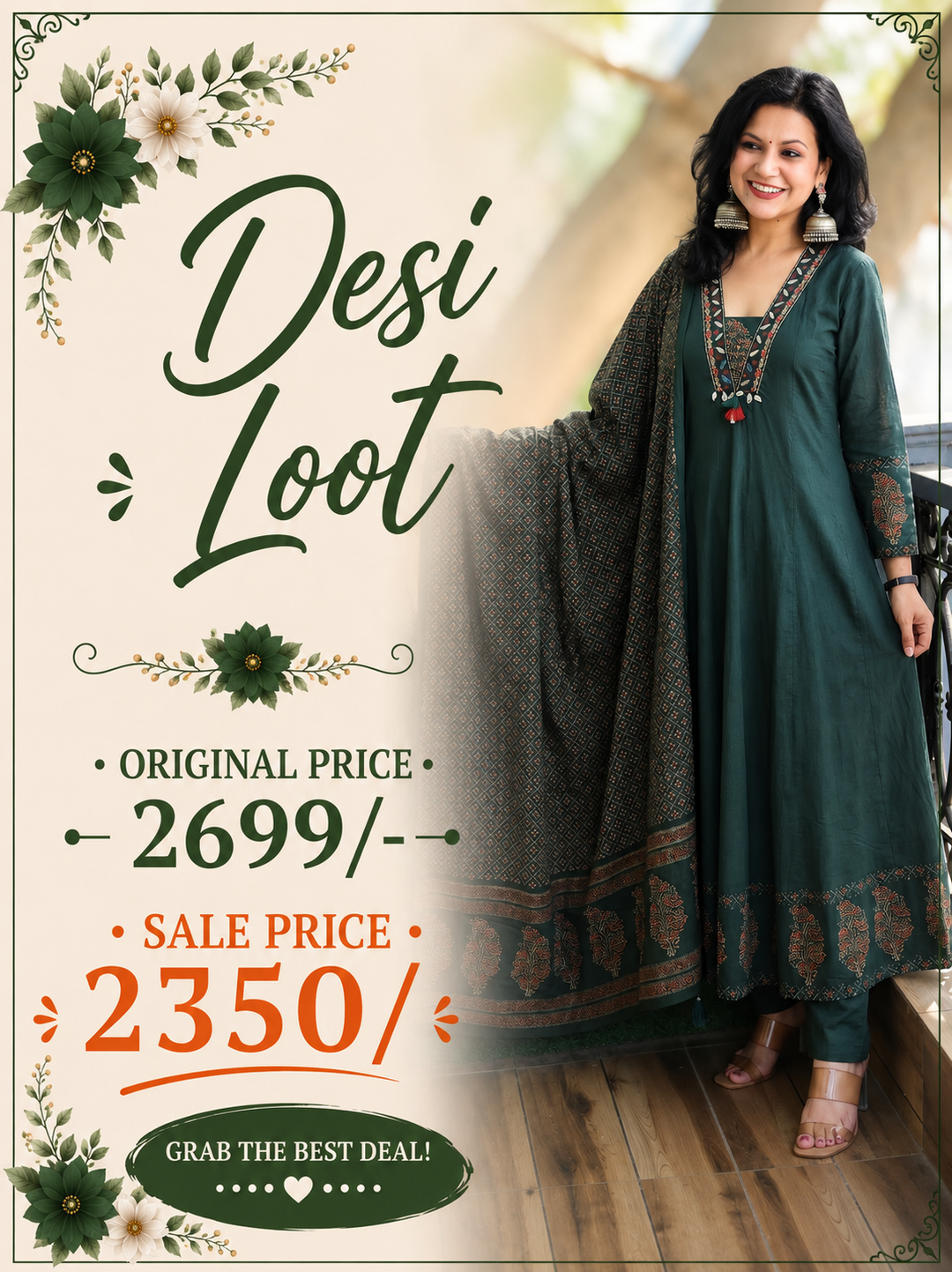 Anupriya Green Mirror Work Cotton 3 Piece Set