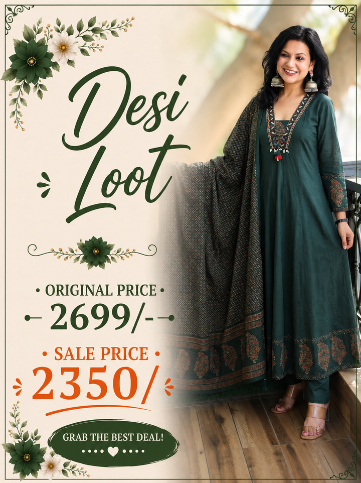 Anupriya Green Mirror Work Cotton 3 Piece Set