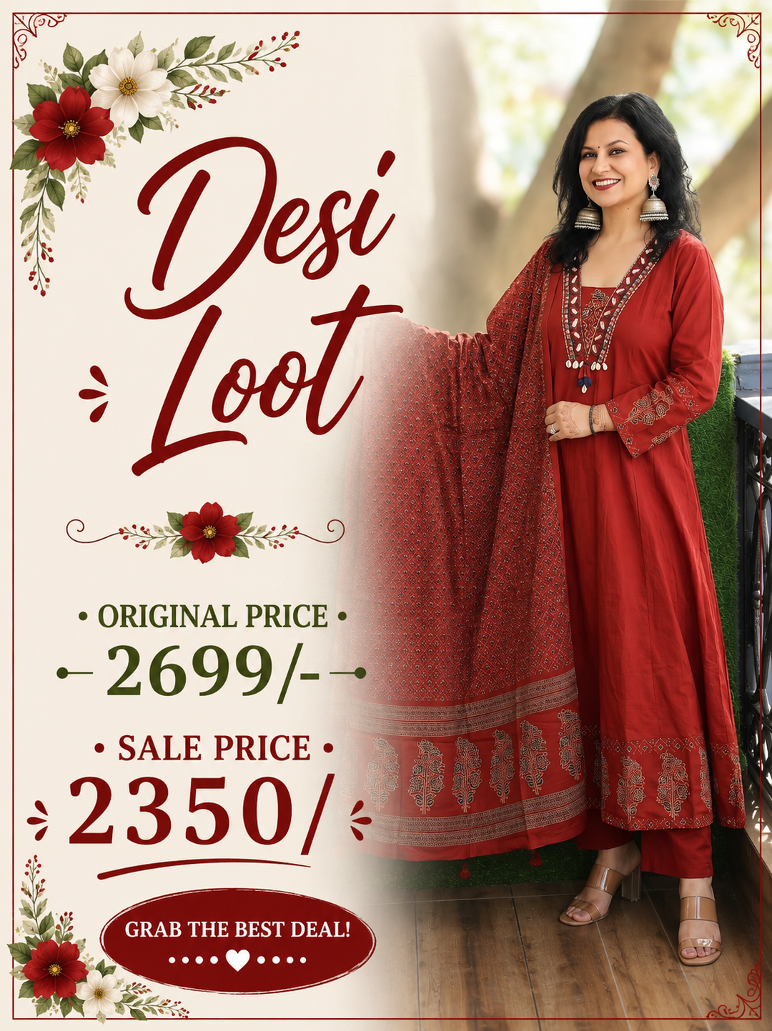 Anupriya Maroon Mirror Work Cotton 3 Piece Set