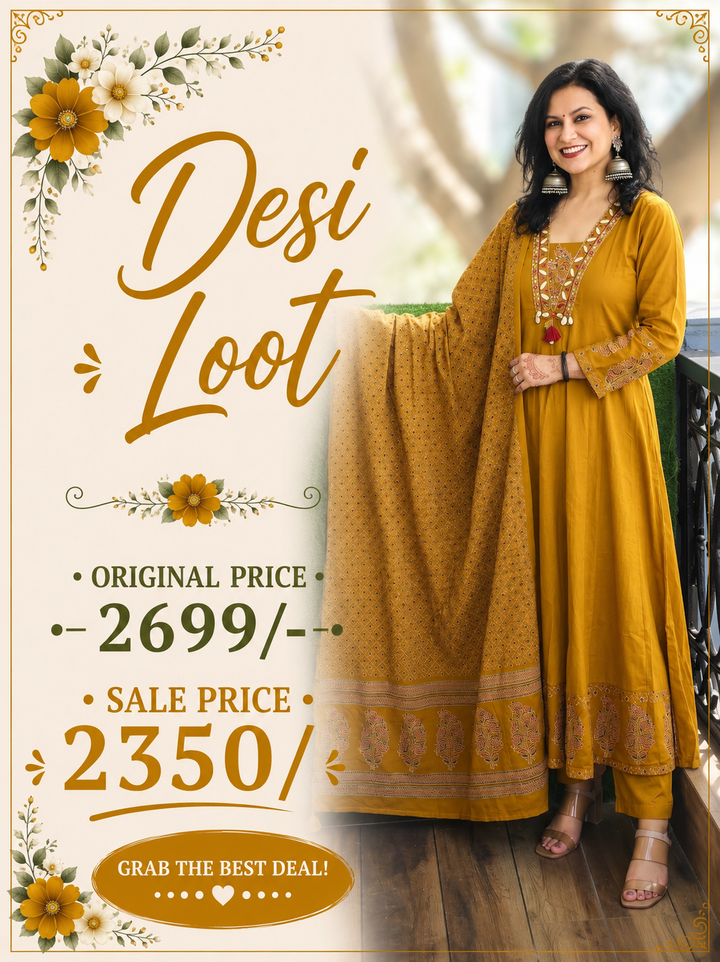 Anupriya Yellow Mirror Work Cotton 3 Piece Set