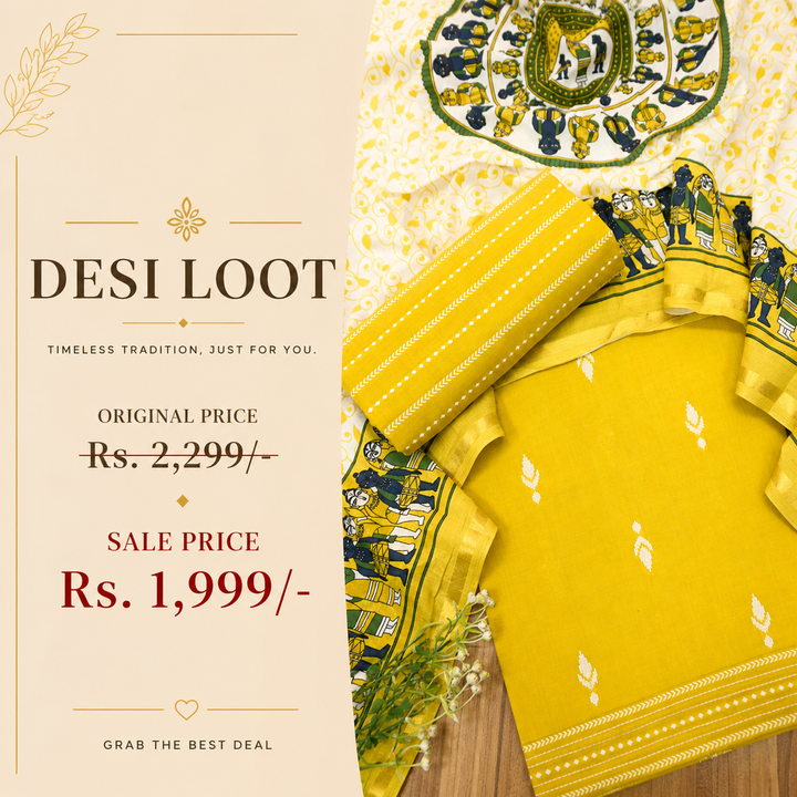Srishti Lemon Yellow Thread Woven South Cotton Set