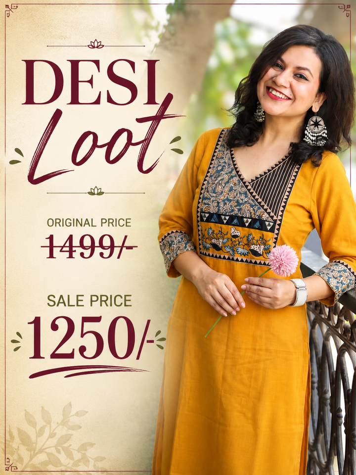 Sayami Yellow Kalamkari Angrakha Cotton Kurti