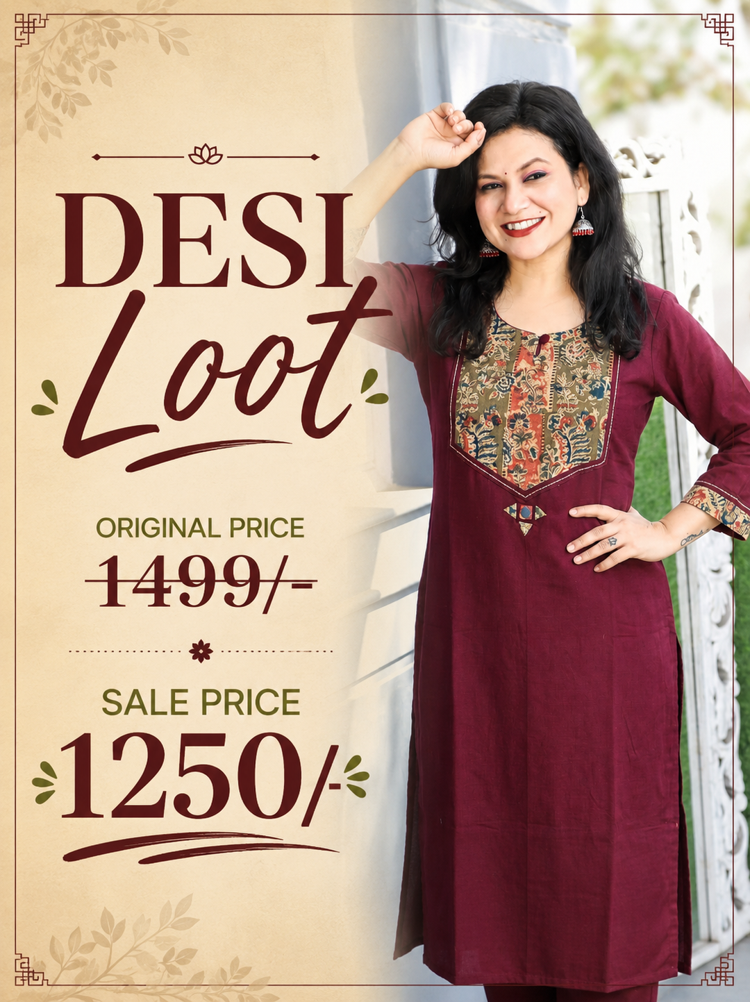 Kanak Wine Purple Kalamkari Printed Yoke Cotton Kurti