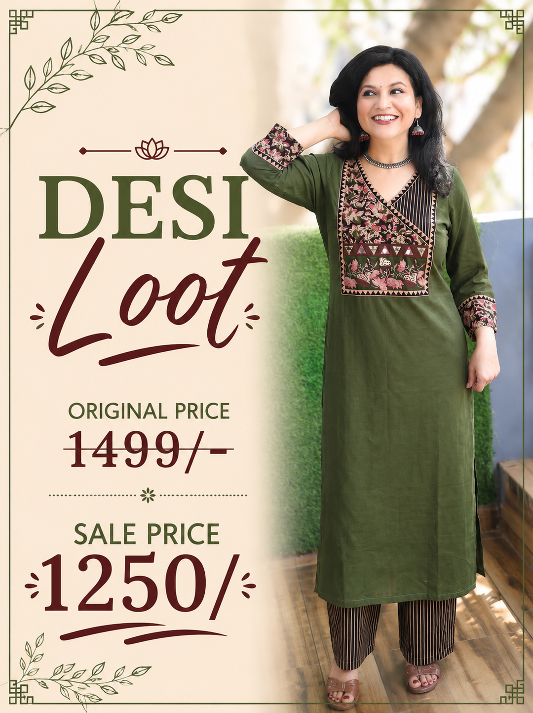 Sayami Green Kalamkari Angrakha Cotton Kurti