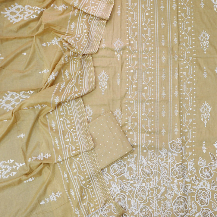 Mohini Peanut Yellow Floral Printed Cut Work Hem Cotton Suit Set