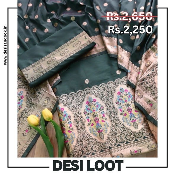 Saarthi Sacramento Green Banarasi Jacquard Weaved Hemline Paithani Silk Set
