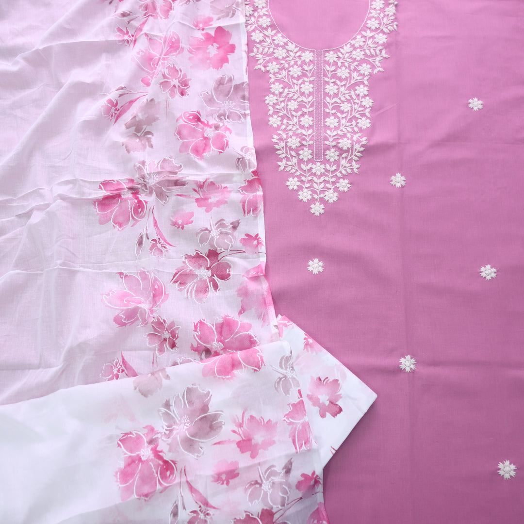 Rubiya Plum Lavender Inspired Chikankari Work Neck Cotton Suit Set