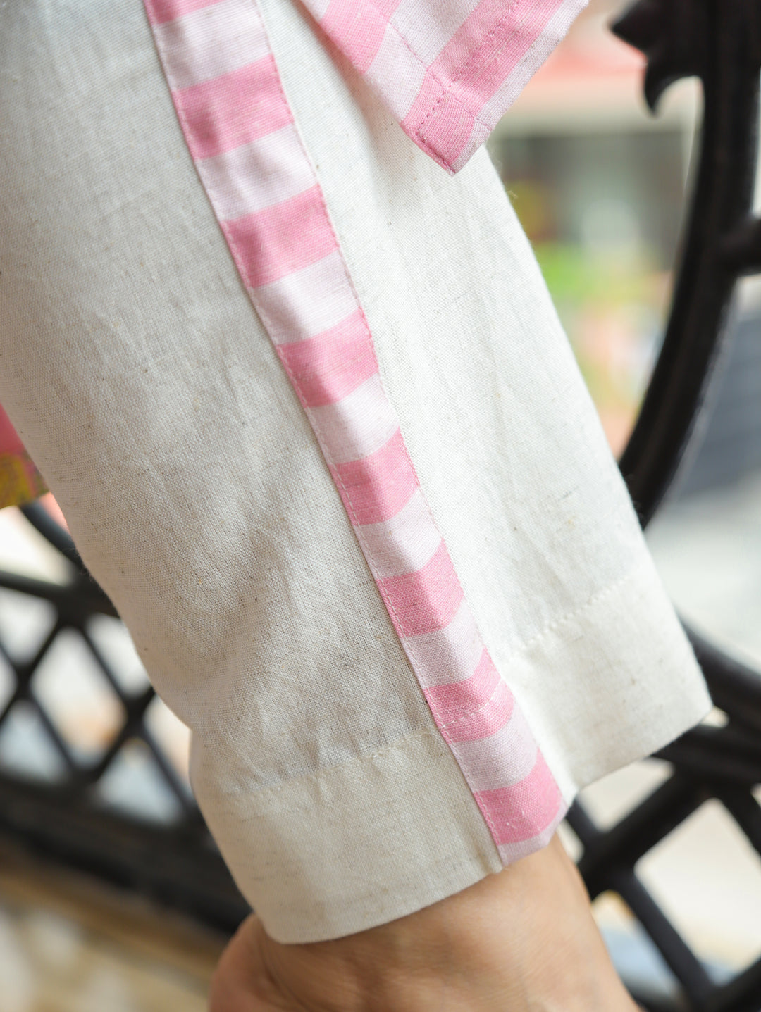 Meeravi Pink White Stripe Print Cotton Linen Co-ord Set