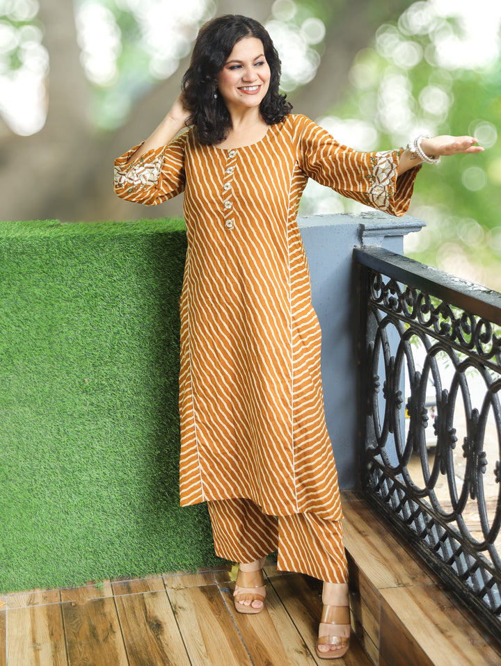 Anjani Mustard Yellow Stripe Print Panel 2 Piece Set