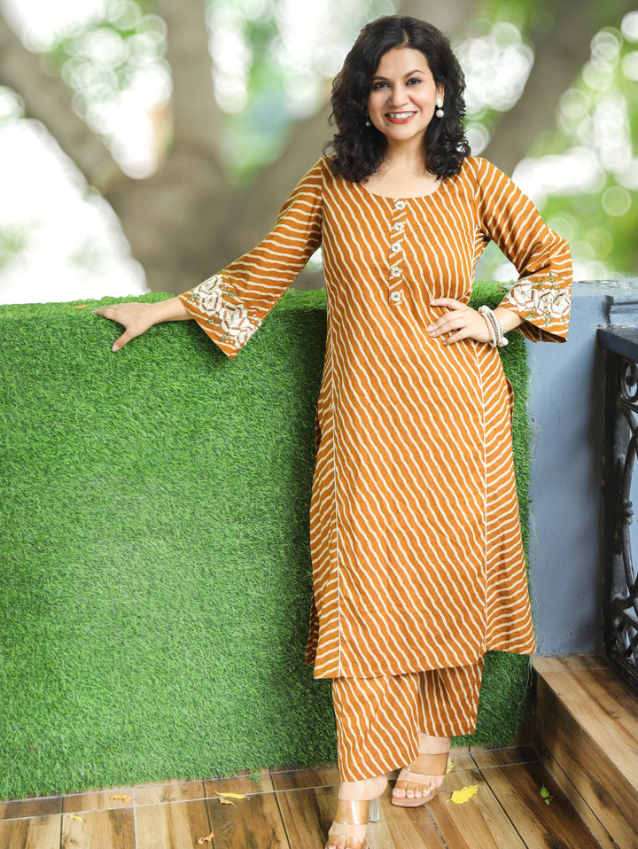 Anjani Mustard Yellow Stripe Print Panel 2 Piece Set