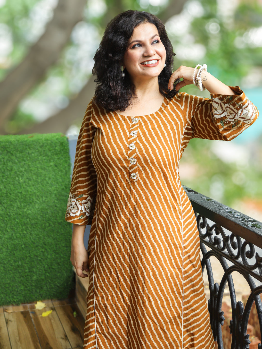 Anjani Mustard Yellow Stripe Print Panel 2 Piece Set