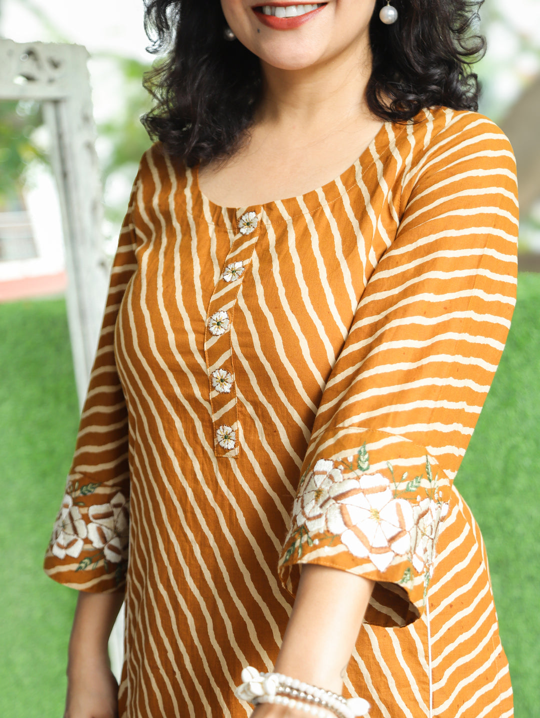 Anjani Mustard Yellow Stripe Print Panel 2 Piece Set