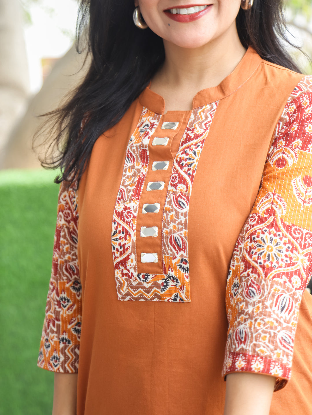 Urvi Tangerine Rust Ajrakh Cotton Short Kurti