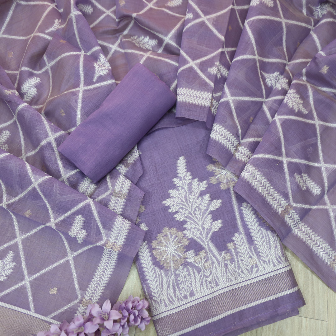 Naari Lavish Purple with Zari and Weaved Jamdani Suit Set