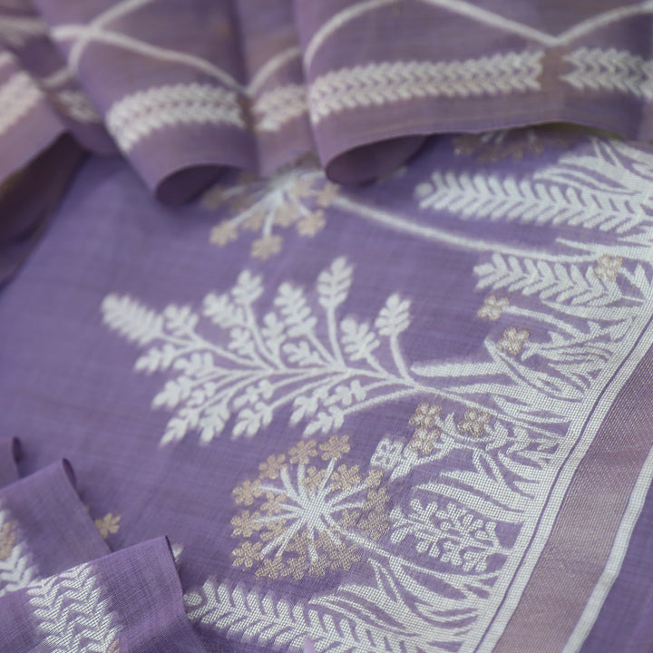 Naari Lavish Purple with Zari and Weaved Jamdani Suit Set